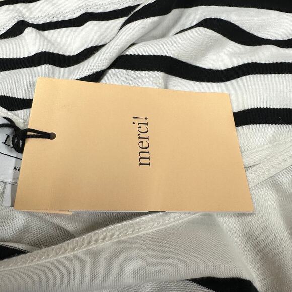 La Ligne NWT Stripe Cotton Jersey White Black Long Sleeve Top Sz L Drop Shoulder - Picture 7 of 11